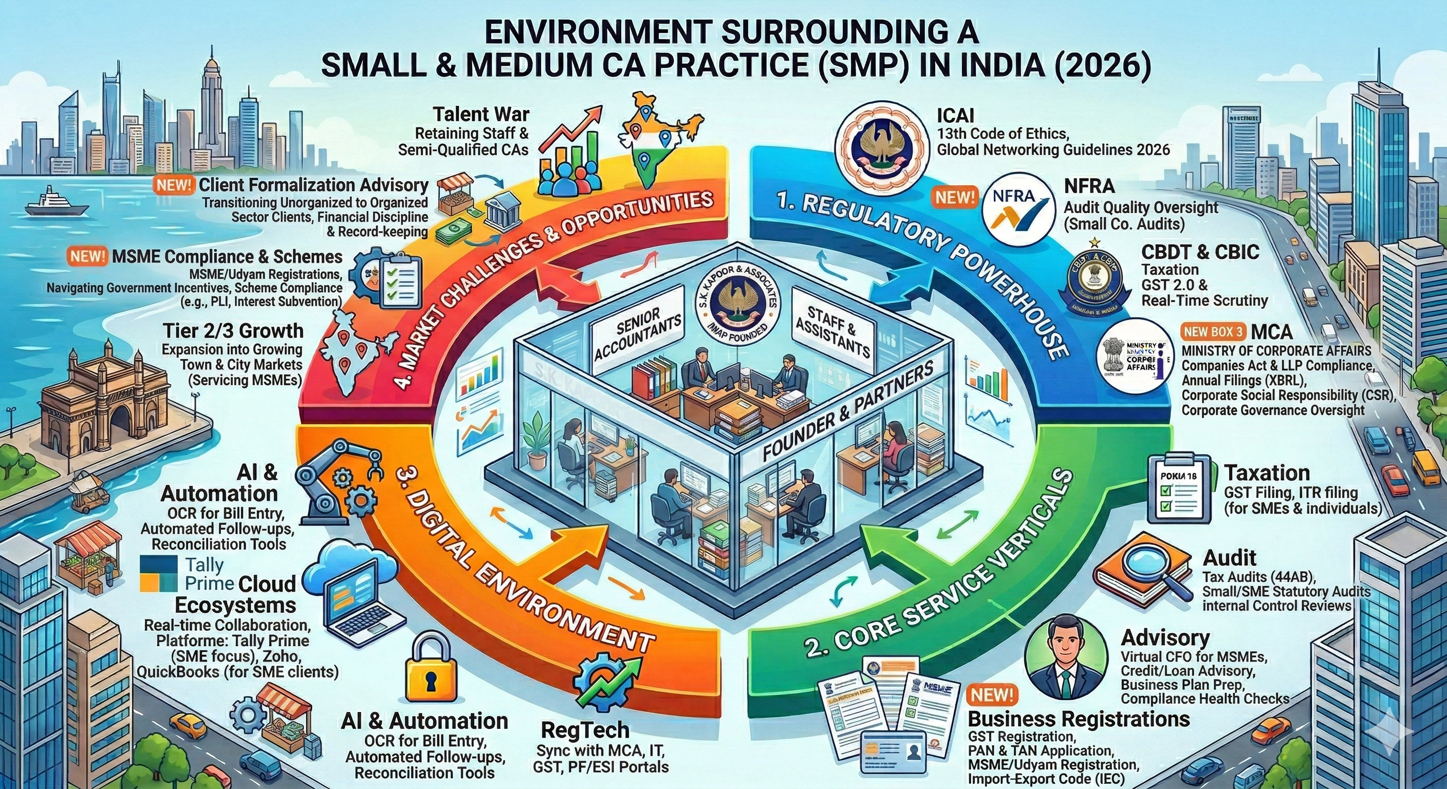 Environment Surrounding a Small & Medium CA Practice (SMP) in India 2026 — Regulatory Powerhouse, Core Service Verticals, Digital Environment, Market Challenges & Opportunities